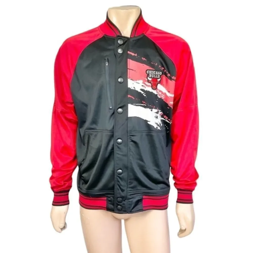 Zipway NBA Chicago Bulls Basketball Zip Up Bomber Sweatshirt Jacket Red Black M